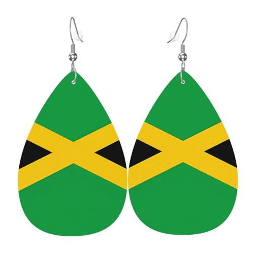 Jamaika-Flagge, tropfenförmige Leder-Ohrringe, Kleidungsdekoration, geeignet für Festivalpartys, Feiertage und den Alltag von Qwvbn