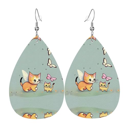 Kätzchen Schmetterling Tropfenform Leder Ohrringe Kleidung Dekoration Geeignet für Festival Party, Urlaub und Alltag von Qwvbn