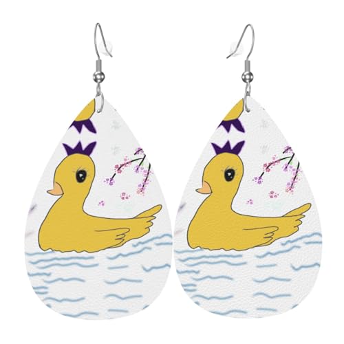 Kleine gelbe Ente tropfenförmige Leder-Ohrringe, Kleidungsdekoration, geeignet für Festivalpartys, Feiertage und den Alltag von Qwvbn