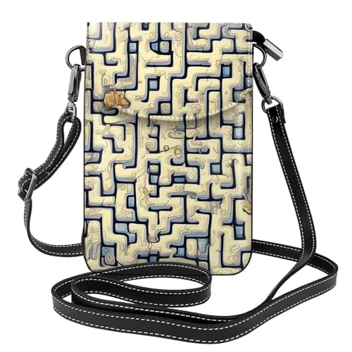 Labyrinth Treasure Map Leder Crossbody Flap Handytasche weich und wasserdicht, kann als Brieftasche verwendet werden, mit einem abnehmbaren Schultergurt. von Qwvbn