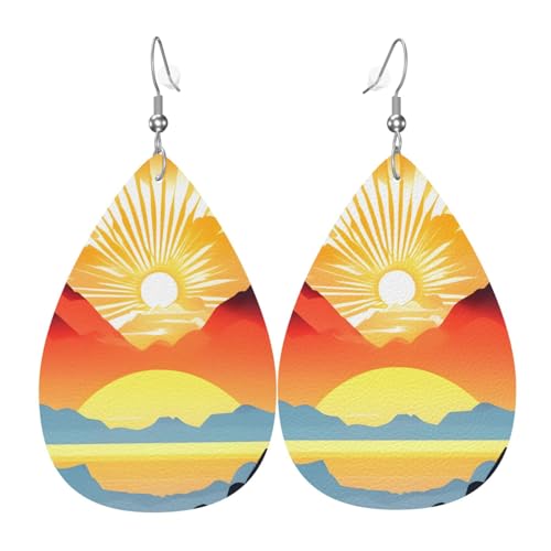 Leuchtender Sonnenaufgang Tropfenförmige Lederohrringe, Kleidungsdekoration, geeignet für Festivalpartys, Feiertage und das tägliche Leben von Qwvbn