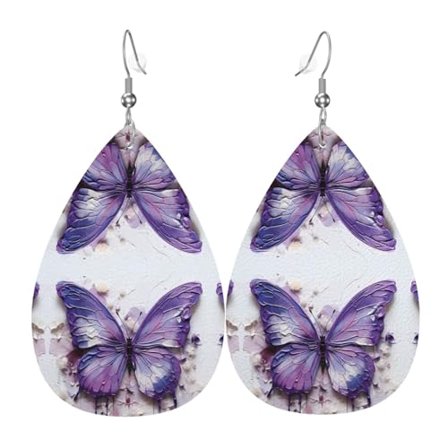Lila Ölgemälde Schmetterling Tropfenform Leder Ohrringe Kleidung Dekoration geeignet für Festival Party, Urlaub und Alltag von Qwvbn