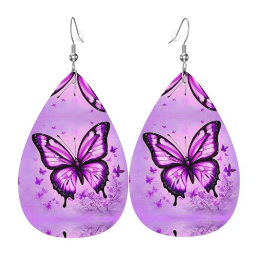 Lila Schmetterling Tropfenform Leder Ohrringe Kleidung Dekoration Geeignet für Festival Party, Urlaub und Alltag von Qwvbn