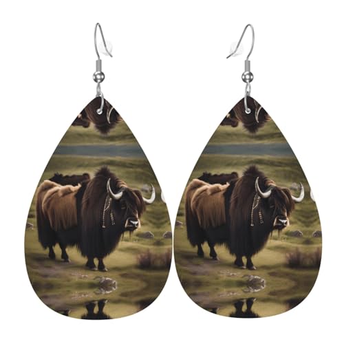 Mighty Highland Yak Teardrop Shaped Leder Ohrringe Kleidung Dekoration Geeignet für Festival Party, Urlaub und Alltag von Qwvbn
