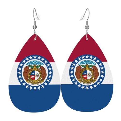 Missouri State Flag Teardrop Shaped Leder Ohrringe Kleidung Dekoration Geeignet für Festival Party, Urlaub und Alltag von Qwvbn