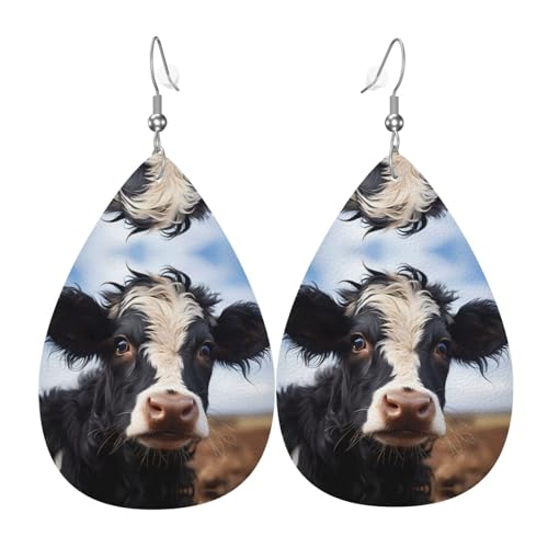 Niedliche Kuh-Leder-Ohrringe in Tropfenform, Kleidungsdekoration, geeignet für Festivalpartys, Feiertage und den Alltag von Qwvbn
