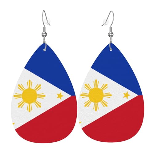 Philippinische Flagge, tropfenförmige Lederohrringe, Kleidungsdekoration, geeignet für Festivalpartys, Feiertage und das tägliche Leben von Qwvbn