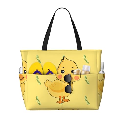 QWVBN Cartoon Duck Beach Reisetasche, leicht und wiederverwendbar, geeignet für Familienausflüge, Fitnessstudio und Outdoor-Abenteuer. von Qwvbn