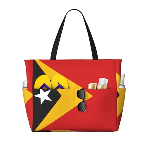 QWVBN Flagge von Timor-Leste Strand-Reisetasche, leicht und wiederverwendbar, geeignet für Familienausflüge, Fitnessstudio und Outdoor-Abenteuer. von Qwvbn