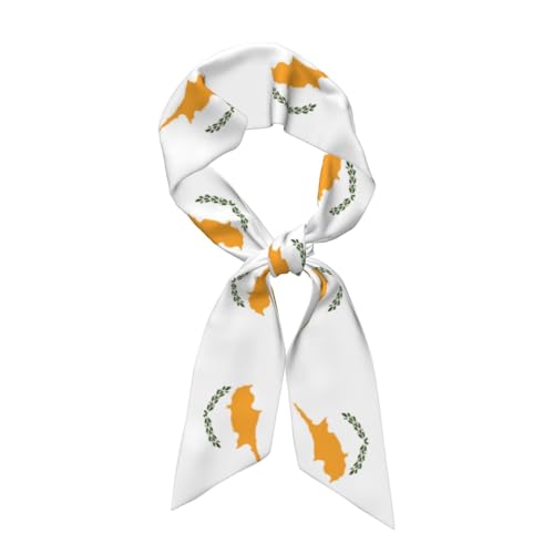 QWVBN Langer Seidenschal mit Flagge Zyperns bedruckt, weiches Satin-Finish, geeignet als Accessoire für Kleidung, Kopfbedeckungen oder als Schal. von Qwvbn