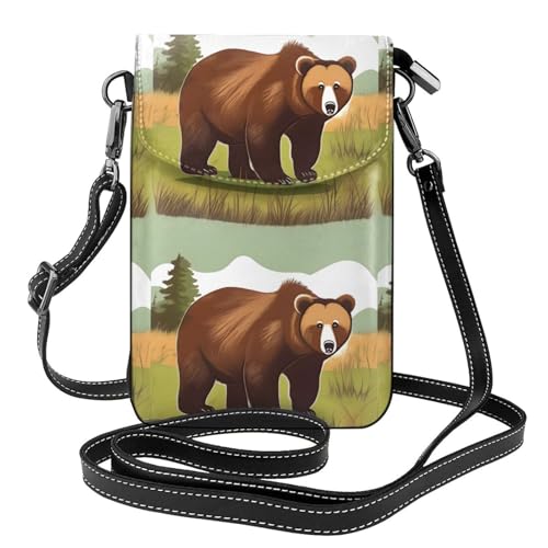 Qwvbn Braune Bären-Umhängetasche aus Leder, weich und wasserdicht, kann als Geldbörse verwendet werden, mit abnehmbarem Schultergurt. von Qwvbn