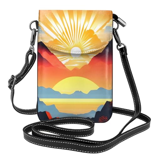 Qwvbn Bright Sunrise Leder-Umhängetasche, weich und wasserdicht, kann als Geldbörse verwendet werden, mit abnehmbarem Schultergurt. von Qwvbn
