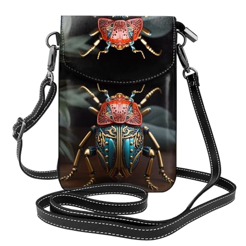 Qwvbn Bunte Käfer-Umhängetasche aus Leder, weich und wasserdicht, kann als Geldbörse verwendet werden, mit abnehmbarem Schultergurt. von Qwvbn