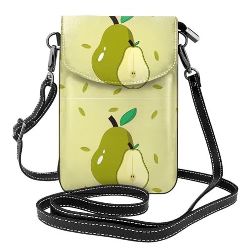 Qwvbn Cartoon-Birnen-Leder-Umhängetasche, weich und wasserdicht, kann als Brieftasche verwendet werden, mit abnehmbarem Schultergurt. von Qwvbn