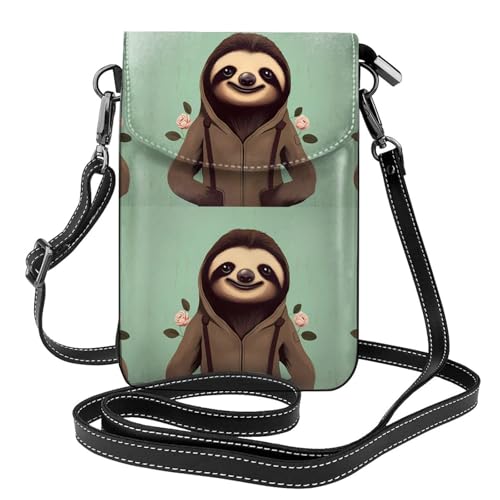 Qwvbn Cartoon-Faultier-Umhängetasche aus Leder, weich und wasserdicht, kann als Brieftasche verwendet werden, mit abnehmbarem Schultergurt. von Qwvbn