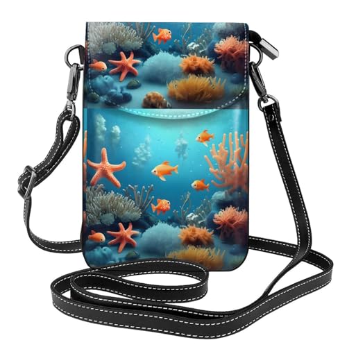 Qwvbn Coral Fish Unterwasser-Leder-Crossbody-Tasche, weich und wasserdicht, kann als Geldbörse verwendet werden, mit abnehmbarem Schultergurt. von Qwvbn