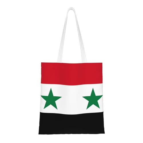 Qwvbn Die Leinen-Tragetaschen mit Flagge der Arabischen Republik Syrien sind wiederverwendbar und geeignet zum Einkaufen, zur Schule, zur Arbeit usw. von Qwvbn