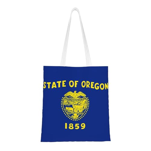 Qwvbn Die Leinen-Tragetaschen mit Oregon-Flagge sind wiederverwendbar und geeignet zum Einkaufen, zur Schule, zur Arbeit usw. von Qwvbn