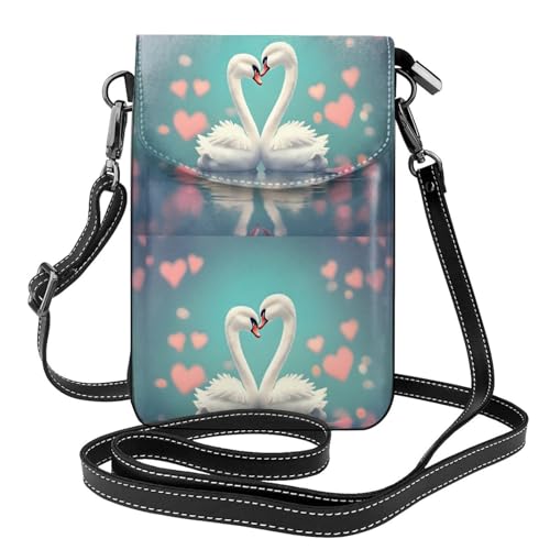 Qwvbn Die Schwan in Love Leder-Umhängetasche mit Klappe, weich und wasserdicht, kann als Geldbörse verwendet werden, mit einem abnehmbaren Schultergurt. von Qwvbn