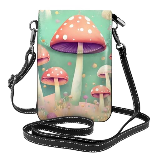 Qwvbn Dream Mushroom Umhängetasche aus Leder, weich und wasserdicht, kann als Geldbörse verwendet werden, mit abnehmbarem Schultergurt. von Qwvbn