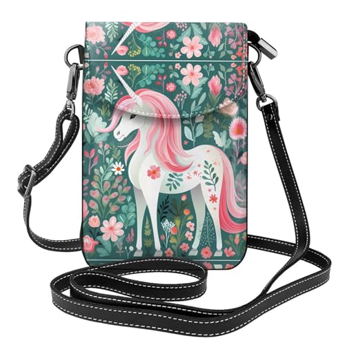 Qwvbn Einhorn mit rosa Haaren, Leder-Umhängetasche, weich und wasserdicht, kann als Geldbörse verwendet werden, mit abnehmbarem Schultergurt. von Qwvbn
