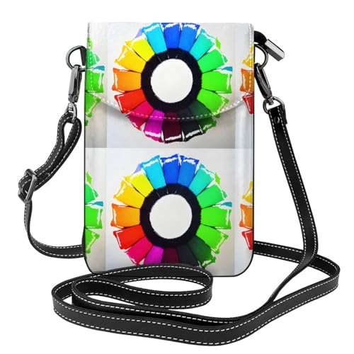 Qwvbn Farbige Kreise, Leder-Umhängetasche, weich und wasserdicht, kann als Geldbörse verwendet werden, mit abnehmbarem Schultergurt. von Qwvbn