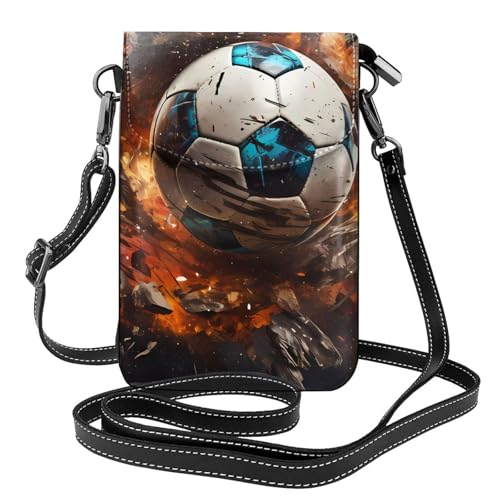Qwvbn Firecracker Soccer Leder-Umhängetasche, weich und wasserdicht, kann als Geldbörse verwendet werden, mit abnehmbarem Schultergurt. von Qwvbn