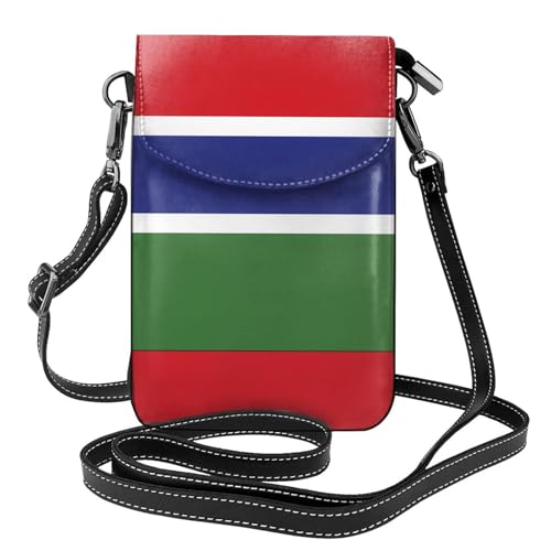 Qwvbn Flagge der Gambia Leder Crossbody Flap Phone Tasche, weich und wasserdicht, kann als Brieftasche verwendet werden, mit einem abnehmbaren Schultergurt. von Qwvbn