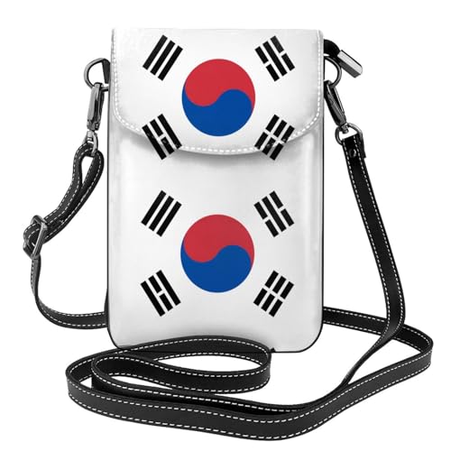 Qwvbn Flagge der Republik Korea Leder Crossbody Flap Handytasche weich und wasserdicht, kann als Brieftasche verwendet werden, mit einem abnehmbaren Schultergurt. von Qwvbn