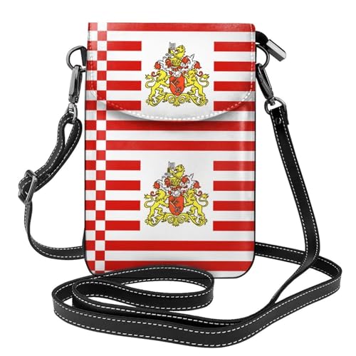 Qwvbn Flagge des Senats von Bremen Leder Crossbody Flap Handytasche weich und wasserdicht, kann als Geldbörse verwendet werden, mit einem abnehmbaren Schultergurt. von Qwvbn