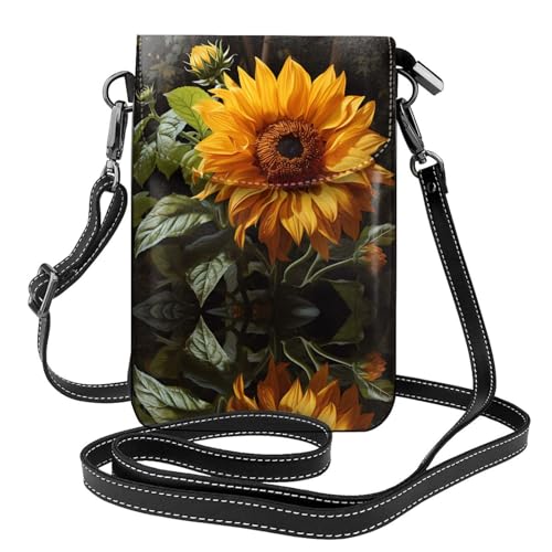 Qwvbn Gelbe Sonnenblume auf braunem Hintergrund, Leder-Umhängetasche, weich und wasserdicht, kann als Geldbörse verwendet werden, mit abnehmbarem Schultergurt. Qwvbn Gelbe Sonnenblume auf braunem Hintergrund, Leder-Umhängetasche, weich und wasserdicht, kann als Geldbörse verwendet werden, mit abnehmbarem Schultergurt. von Qwvbn