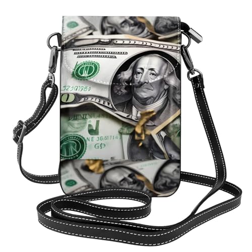 Qwvbn Geldschein-Muster, Leder-Umhängetasche, weich und wasserdicht, kann als Geldbörse verwendet werden, mit abnehmbarem Schultergurt. von Qwvbn