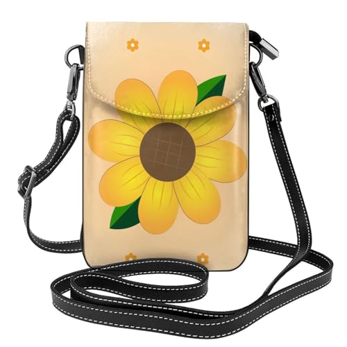 Qwvbn Goldene Sonnenblumen-Leder-Umhängetasche, weich und wasserdicht, kann als Brieftasche verwendet werden, mit abnehmbarem Schultergurt. von Qwvbn
