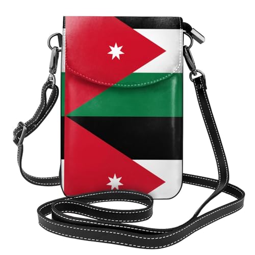 Qwvbn Jordanische Flagge, Leder, Crossbody-Tasche, weich und wasserdicht, kann als Geldbörse verwendet werden, mit abnehmbarem Schultergurt. von Qwvbn