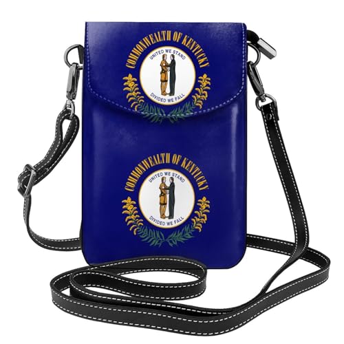 Qwvbn Kentucky State Flag Leder Crossbody Flap Handytasche weich und wasserdicht, kann als Brieftasche verwendet werden, mit einem abnehmbaren Schultergurt. von Qwvbn