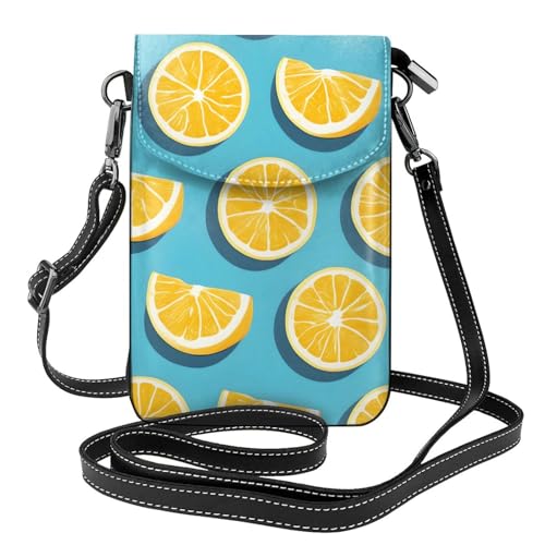 Qwvbn Lemon Wedges Umhängetasche aus Leder, weich und wasserdicht, kann als Geldbörse verwendet werden, mit abnehmbarem Schultergurt. von Qwvbn
