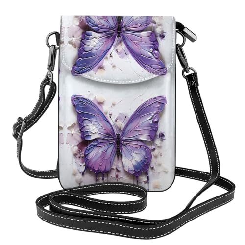 Qwvbn Lila Ölgemälde Schmetterling Leder Crossbody Klappe Handytasche weich und wasserdicht, kann als Brieftasche verwendet werden, mit einem abnehmbaren Schultergurt. von Qwvbn