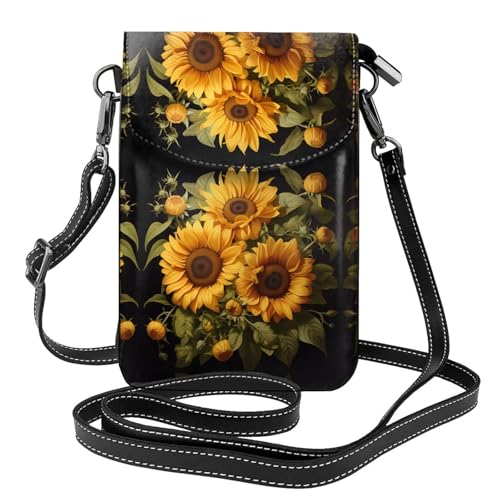 Qwvbn Mit der gelben Sonnenblumen-Leder-Umhängetasche, weich und wasserdicht, kann als Geldbörse verwendet werden, mit abnehmbarem Schultergurt. von Qwvbn