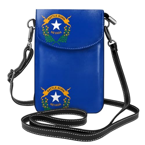 Qwvbn Nevada State Flag Leder Crossbody Flap Handytasche weich und wasserdicht, kann als Brieftasche verwendet werden, mit einem abnehmbaren Schultergurt. von Qwvbn