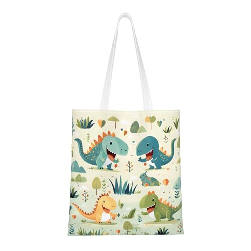 Qwvbn Niedliche kleine Dinosaurier-Tragetaschen aus Segeltuch sind wiederverwendbar und geeignet zum Einkaufen, zur Schule, zur Arbeit usw. von Qwvbn