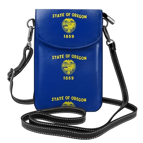 Qwvbn Oregon State Flag Leder Crossbody Flap Handytasche weich und wasserdicht, kann als Brieftasche verwendet werden, mit einem abnehmbaren Schultergurt. von Qwvbn