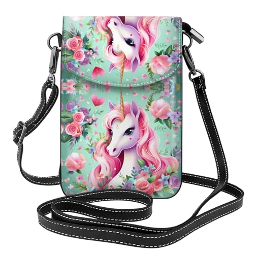 Qwvbn Pinke Einhorn-Leder-Umhängetasche, weich und wasserdicht, kann als Geldbörse verwendet werden, mit abnehmbarem Schultergurt. von Qwvbn