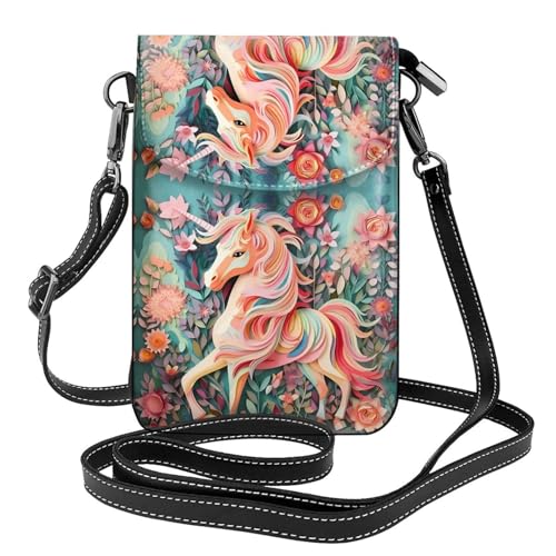 Qwvbn Pinke Papierschnitt-Einhorn-Leder-Crossbody-Tasche, weich und wasserdicht, kann als Brieftasche verwendet werden, mit abnehmbarem Schultergurt. Qwvbn Pinke Papierschnitt-Einhorn-Leder-Crossbody-Tasche, weich und wasserdicht, kann als Brieftasche verwendet werden, mit abnehmbarem Schultergurt. von Qwvbn