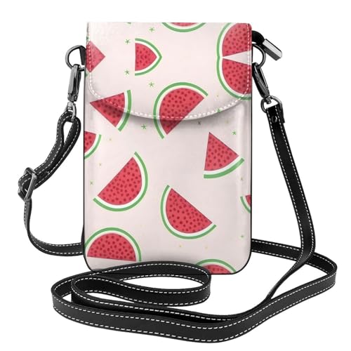 Qwvbn Pinke Wassermelonen-Leder-Umhängetasche, weich und wasserdicht, kann als Geldbörse verwendet werden, mit abnehmbarem Schultergurt. von Qwvbn