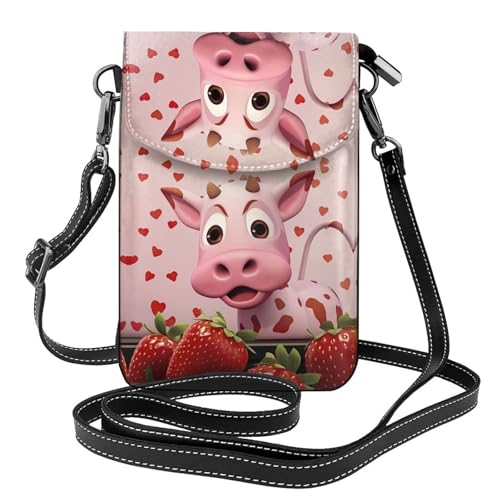 Qwvbn Rosa Kuh mit Erdbeeren Leder Crossbody Flappe Handytasche, weich und wasserdicht, kann als Geldbörse verwendet werden, mit einem abnehmbaren Schultergurt. Qwvbn Rosa Kuh mit Erdbeeren Leder Crossbody Flappe Handytasche, weich und wasserdicht, kann als Geldbörse verwendet werden, mit einem abnehmbaren Schultergurt. von Qwvbn
