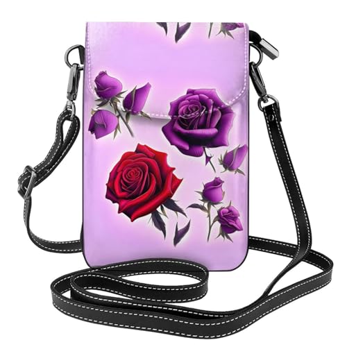 Qwvbn Rote und violette Rosen, Leder-Umhängetasche, weich und wasserdicht, kann als Geldbörse verwendet werden, mit abnehmbarem Schultergurt. Qwvbn Rote und violette Rosen, Leder-Umhängetasche, weich und wasserdicht, kann als Geldbörse verwendet werden, mit abnehmbarem Schultergurt. von Qwvbn