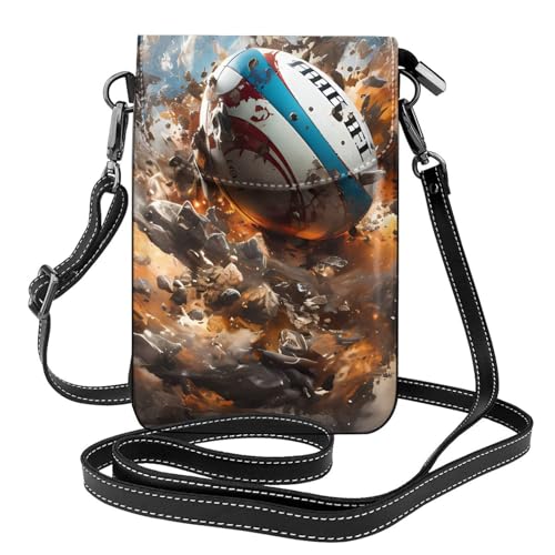 Qwvbn Rugby on Fire Leder-Umhängetasche, weich und wasserdicht, kann als Geldbörse verwendet werden, mit abnehmbarem Schultergurt. von Qwvbn