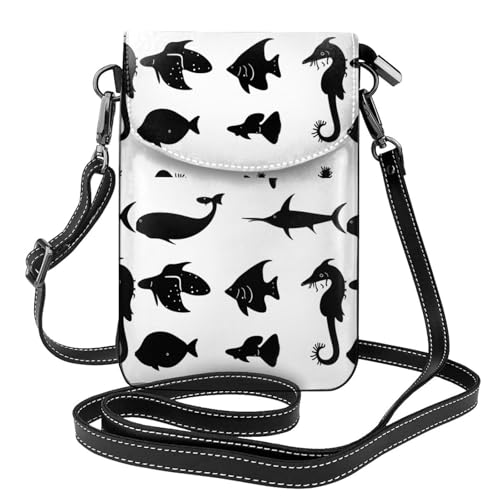 Qwvbn Schwarze und weiße Fischleder-Umhängetasche, weich und wasserdicht, kann als Brieftasche verwendet werden, mit abnehmbarem Schultergurt. Qwvbn Schwarze und weiße Fischleder-Umhängetasche, weich und wasserdicht, kann als Brieftasche verwendet werden, mit abnehmbarem Schultergurt. von Qwvbn