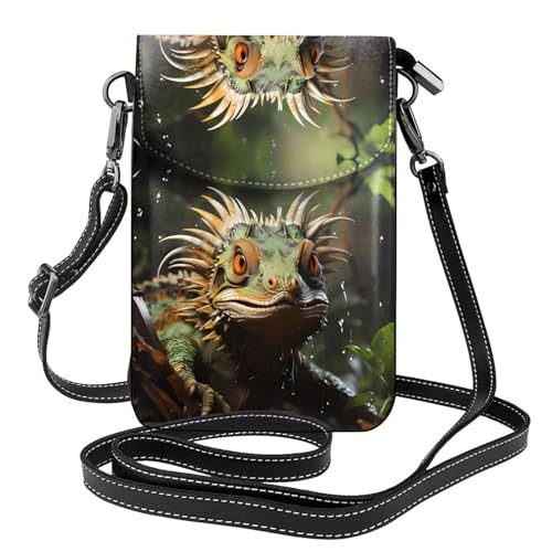 Qwvbn Spiny Lizards Leder-Crossbody-Tasche, weich und wasserdicht, kann als Geldbörse verwendet werden, mit abnehmbarem Schultergurt. von Qwvbn