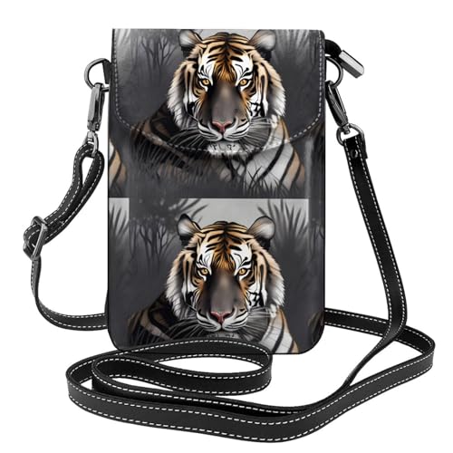 Qwvbn Tiger at Rest Leder Crossbody Klapptasche Handytasche weich und wasserdicht, kann als Brieftasche verwendet werden, mit einem abnehmbaren Schultergurt. von Qwvbn